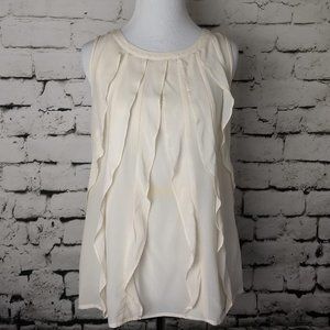 Halogen Silk Cream Ruffled Front Tank Top